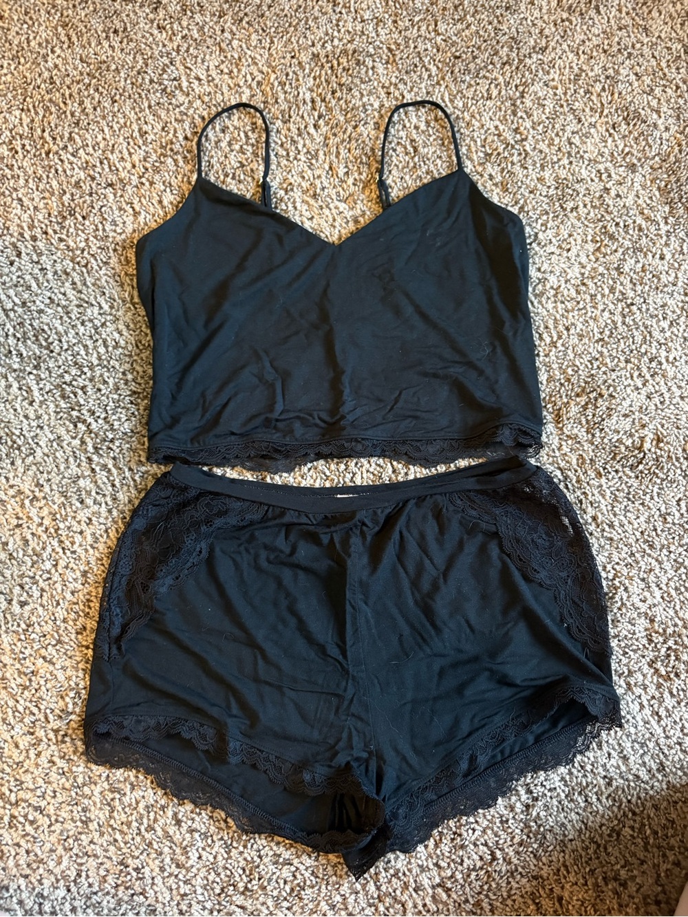 Victoria's Secret Black Lace-Trim Cami & Short Set